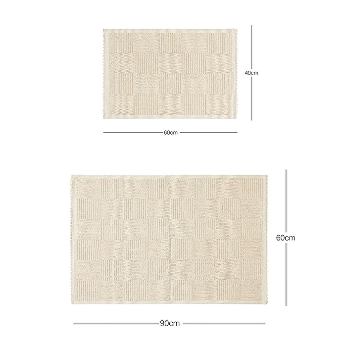 Ocean Home Textile 2'li Yıkanabilir Pamuklu Ekru Renk Dama Desen Paspas 1 Adet 40 X 60 / 60 X 90 Cm