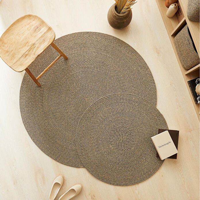 Ocean Home Textile Siyah Kırçıllı Jüt Halı Kilim Ø 120 Cm