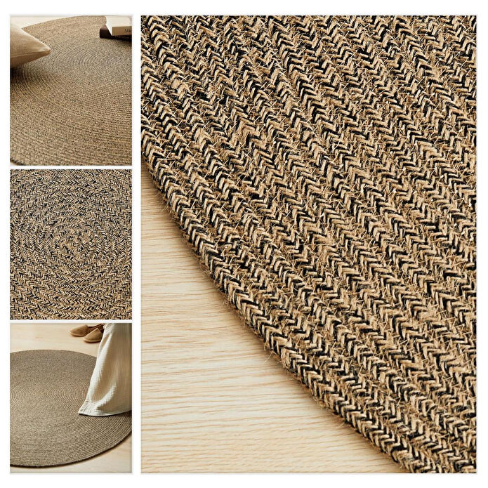 Ocean Home Textile Siyah Kırçıllı Jüt Halı Kilim Ø 120 Cm