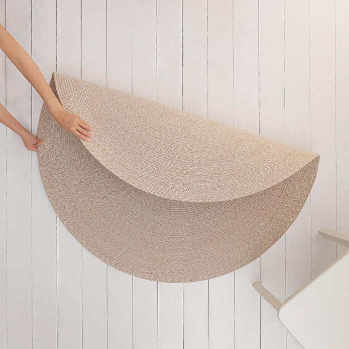 Ocean Home Textile Yıkanabilir Bej Kırçıllı Pamuklu Halı Kilim Ø 120 Cm