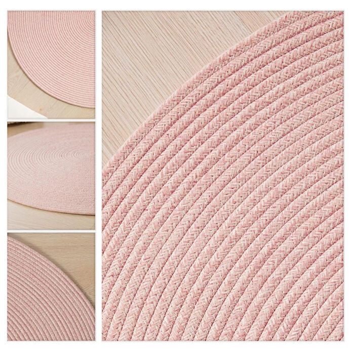 Ocean Home Textile Yıkanabilir Pembe Kırçıllı Pamuklu Halı Kilim Ø 120 Cm