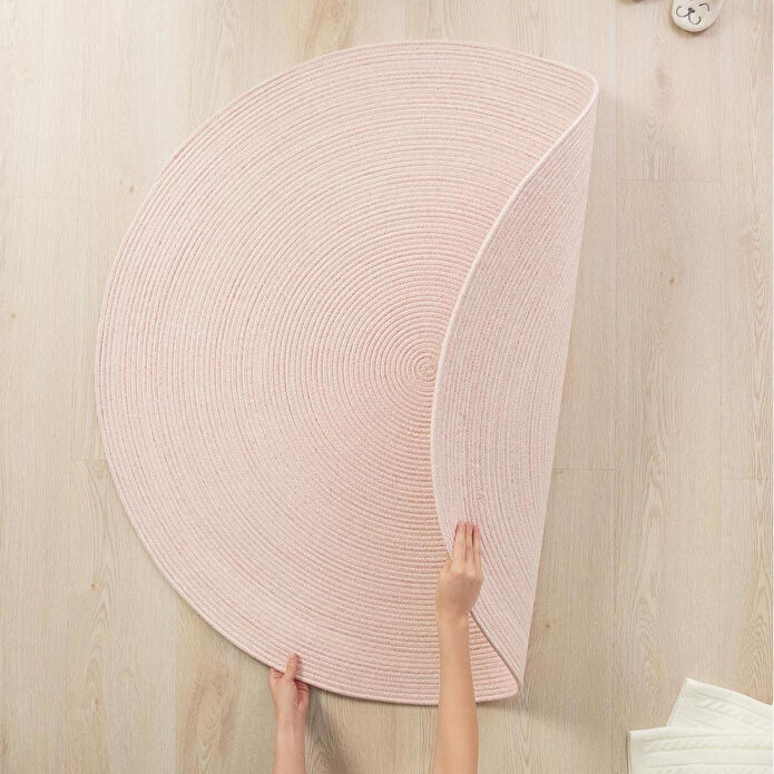 Ocean Home Textile Yıkanabilir Pembe Kırçıllı Pamuklu Halı Kilim Ø 120 Cm