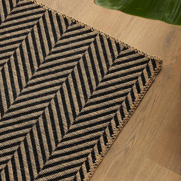 Ocean Home Textile Siyah Renk Balıksırtı Jüt Halı Kilim 80 X 150 Cm