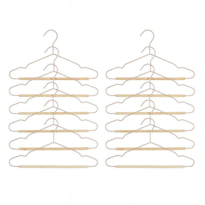 Ocean Home Textile 12'li Ahşap Destekli Mat Pudra Pembe Renk Kauçuk Kaplamalı Metal Çocuk Giysi Askısı 18 X 32 X 0.3 Cm