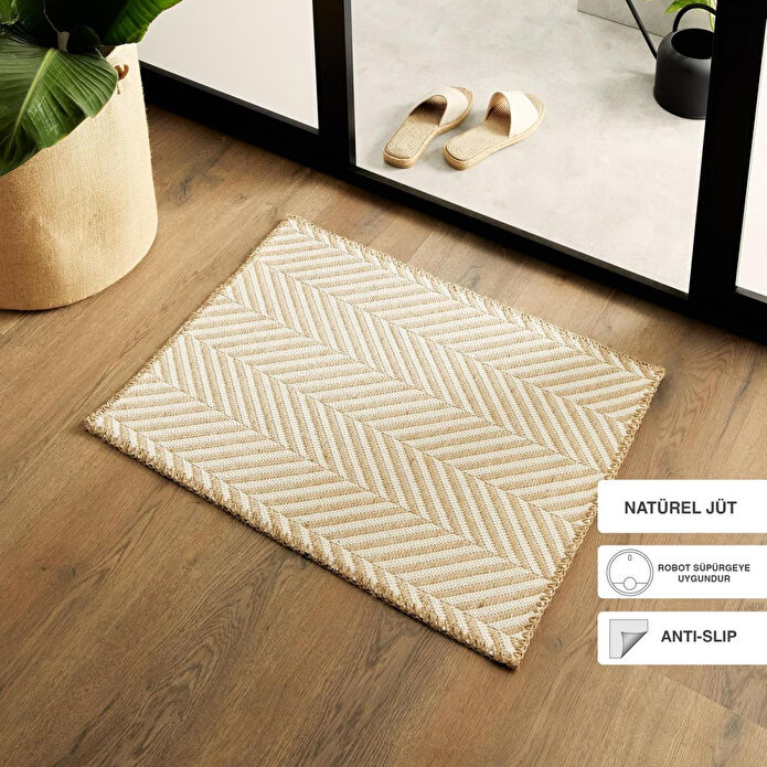 Ocean Home Textile Ekru Renk Balıksırtı Jüt Paspas 50 X 70 Cm