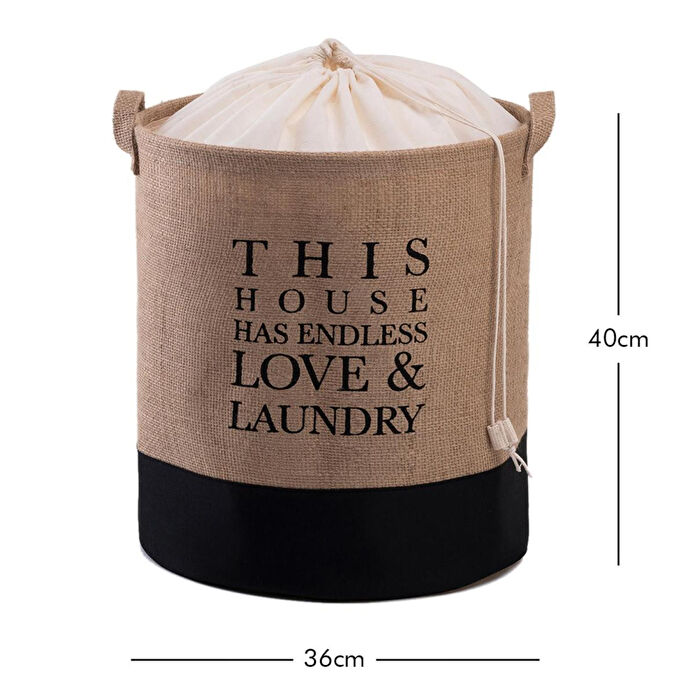 Ocean Home Textile Ağzı Büzgülü Su Geçirmez Tabanlı Jüt Çamaşır Sepeti 36 X 40 Cm