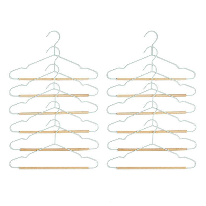 Ocean Home Textile 12'li Ahşap Destekli Mat Mint Renk Kauçuk Kaplamalı Metal Çocuk Giysi Askısı 18 X 32 X 0.3 Cm