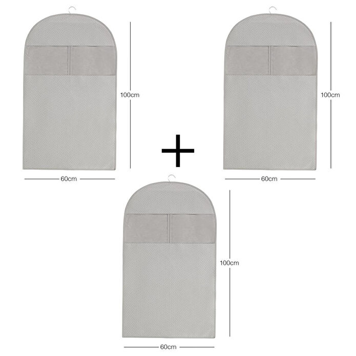 Ocean Home Textile 3'lü Gri Balıksırtı Elbise Kılıfı Set