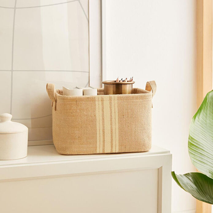 Ocean Home Textile Çizgili Jüt Sepet 30 X 21 X 18 Cm