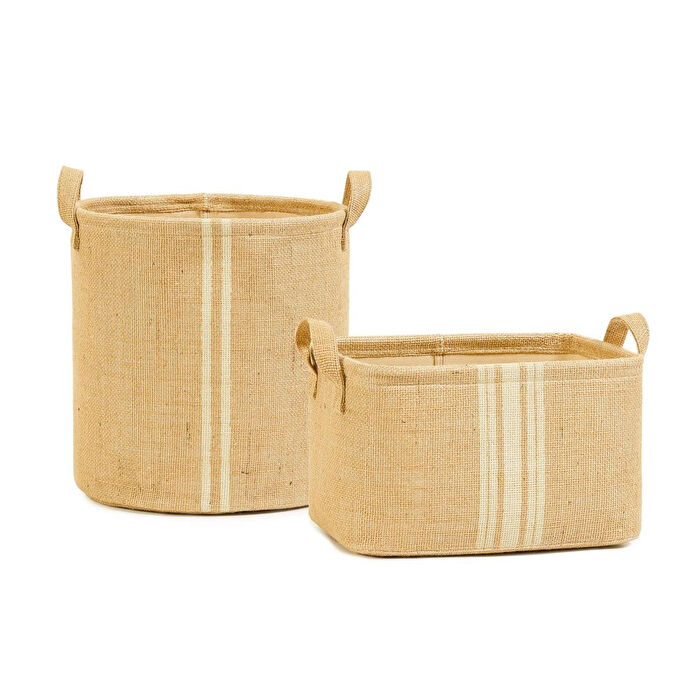 Ocean Home Textile 2'li Çizgili Jüt Sepet Set 1 Adet 30 X 31 / 1 Adet 30 X 21 X 18 Cm