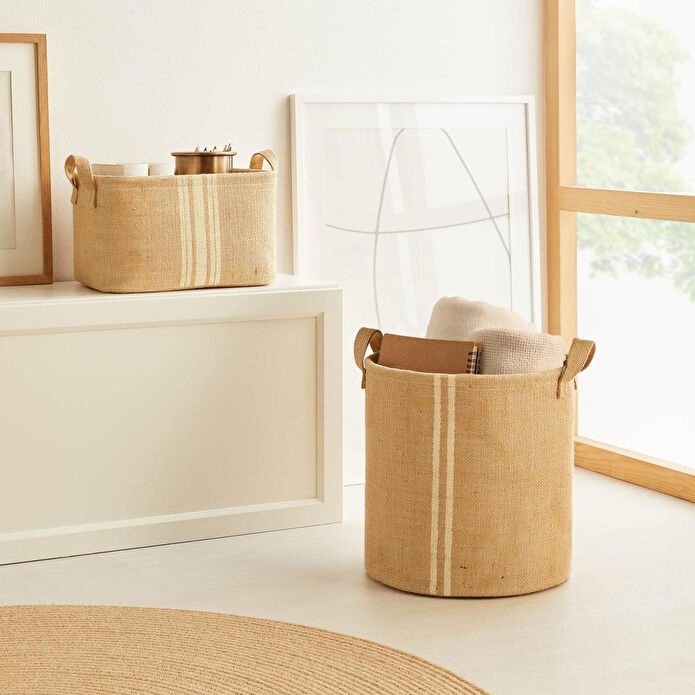 Ocean Home Textile 2'li Çizgili Jüt Sepet Set 1 Adet 30 X 31 / 1 Adet 30 X 21 X 18 Cm