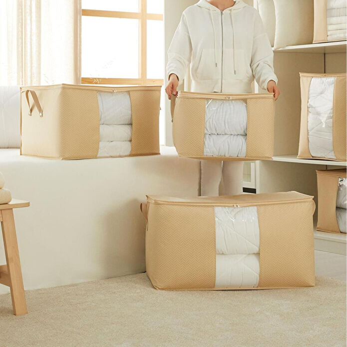 Ocean Home Textile 3'lü Pvc Pencereli Bej Balıksırtı Hurç Set