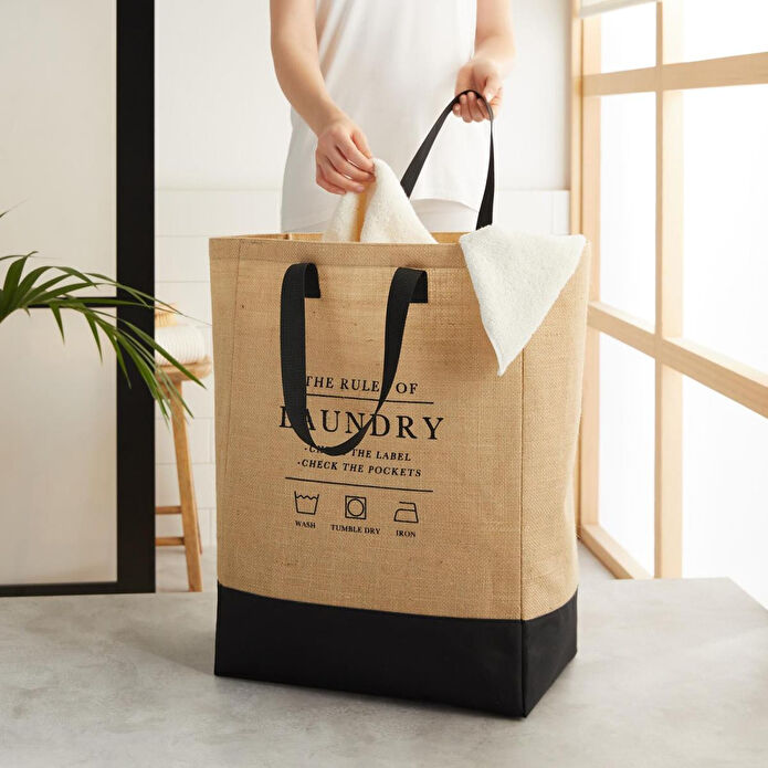Ocean Home Textile Su Geçirmez Tabanlı Jüt Çamaşır Çantası 40 X 25 X 55 Cm