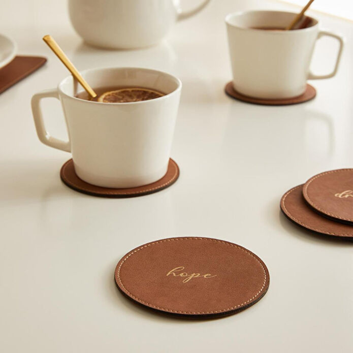 Ocean Home Textile 6'lı Taba Renk Deri Bardak Altlığı Ø 10 Cm