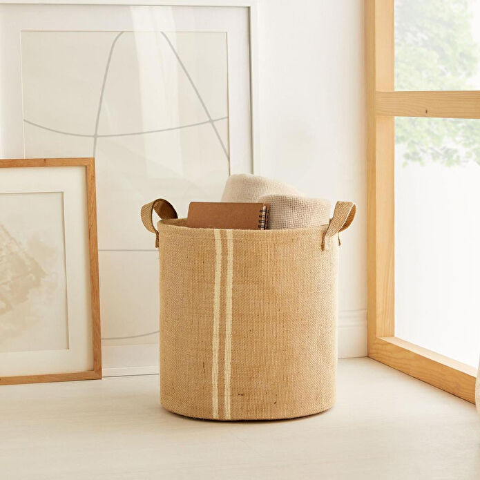 Ocean Home Textile Çizgili Jüt Sepet 30 X 31 Cm