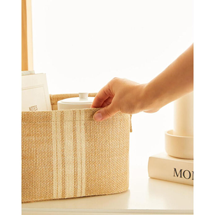 Ocean Home Textile 2'li Çizgili Jüt Sepet Set 1 Adet 20 X 20 / 1 Adet 24 X 17 X 14 Cm