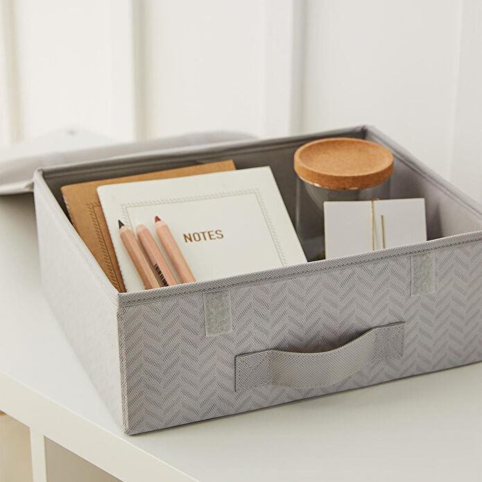 Ocean Home Textile 2'li Gri Balıksırtı Kapaklı Kutu Set 30 X 23 X 11 Cm