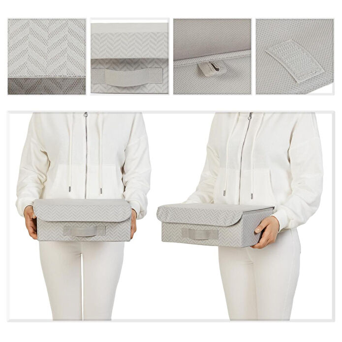 Ocean Home Textile 2'li Gri Balıksırtı Kapaklı Kutu Set 30 X 23 X 11 Cm