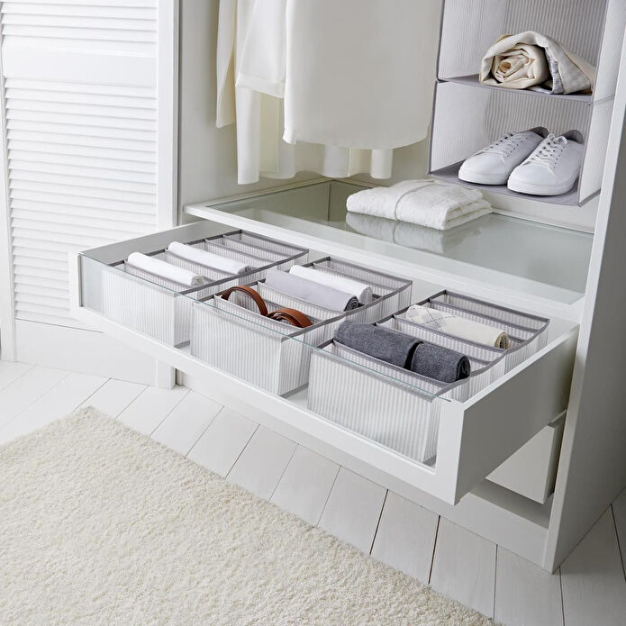 Ocean Home Textile 3'lü 7 Bölmeli Gri Çizgili Çekmece İçi Düzenleyici Set