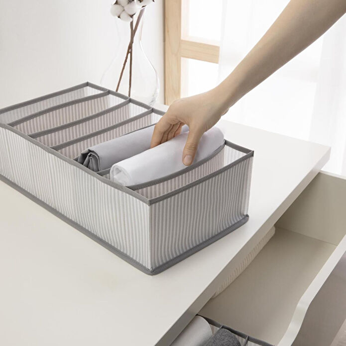 Ocean Home Textile 3'lü 7 Bölmeli Gri Çizgili Çekmece İçi Düzenleyici Set