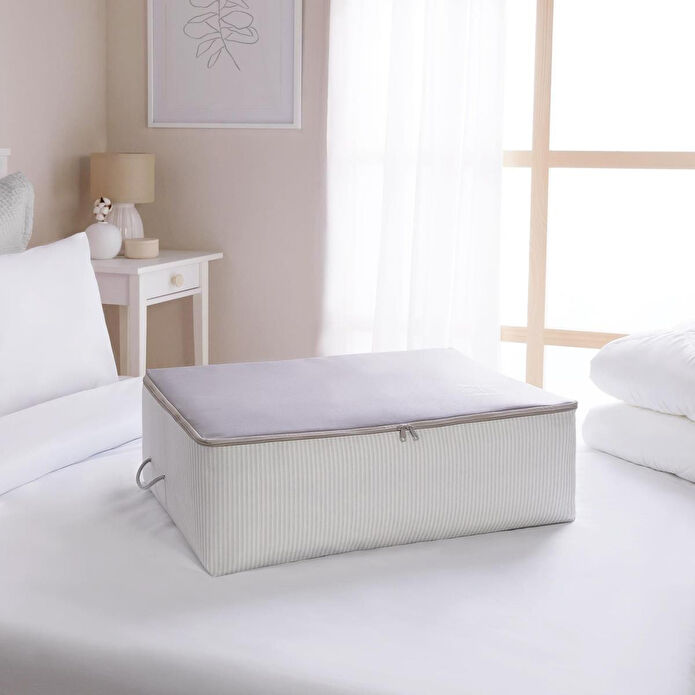 Ocean Home Textile Büyük Boy Gri Çizgili Stuff & Things Baza Altı Hurç 62 X 46 X 22 Cm