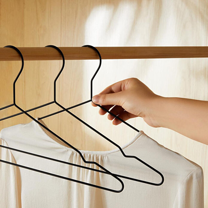 Ocean Home Textile 3'lü Mat Siyah Renk Kauçuk Kaplamalı Metal Giysi Askısı 20.50 X 42 X 0.3 Cm