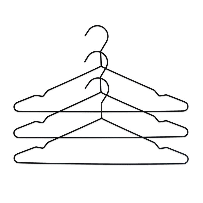 Ocean Home Textile 3'lü Mat Siyah Renk Kauçuk Kaplamalı Metal Giysi Askısı 20.50 X 42 X 0.3 Cm