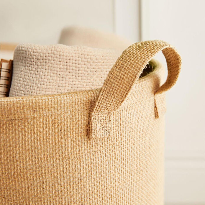 Ocean Home Textile Ağzı Büzgülü Çizgili Jüt Çamaşır Sepeti 36 X 40 Cm