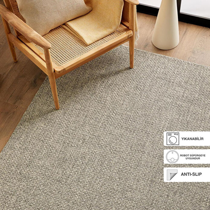 Ocean Home Textile Yıkanabilir Jüt Görünümlü Gri Renk Hasır Desenli Halı Kilim 120 X 180 Cm