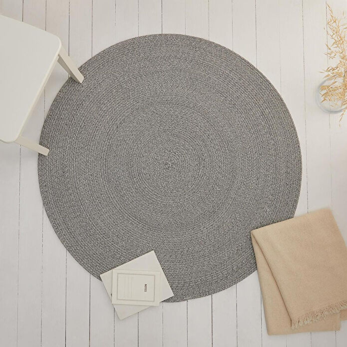 Ocean Home Textile Yıkanabilir Gri Kırçıllı Pamuklu Halı Kilim Ø 120 Cm