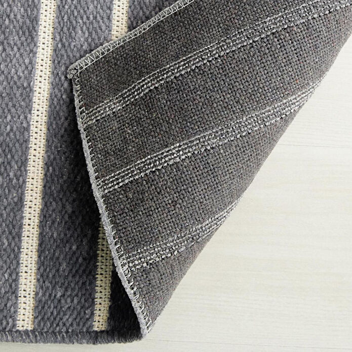 Ocean Home Textile Gri Renk Çizgi Desenli Şönil Halı Kilim 160 X 230 Cm