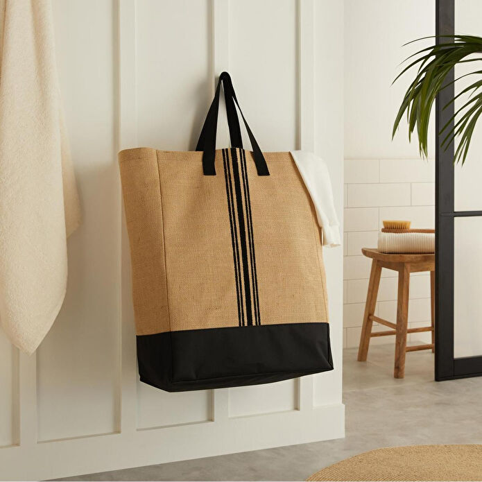 Ocean Home Textile Su Geçirmez Tabanlı Çizgili Jüt Çanta 40 X 25 X 55 Cm