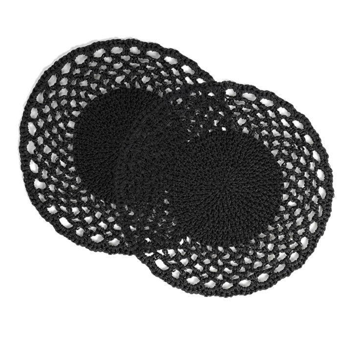 Ocean Home Textile 2'li Siyah Renk Motifli Rafya Amerikan Servis Ø 36 Cm