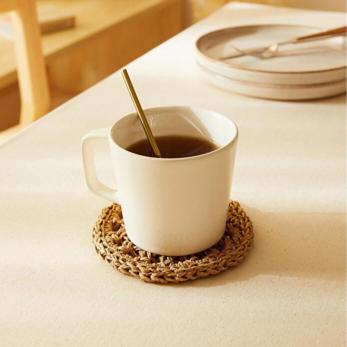 Ocean Home Textile 4'lü Bej Renk Motifli Rafya Bardak Altlığı Ø 11 Cm