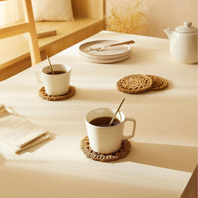 Ocean Home Textile 4'lü Bej Renk Motifli Rafya Bardak Altlığı Ø 11 Cm