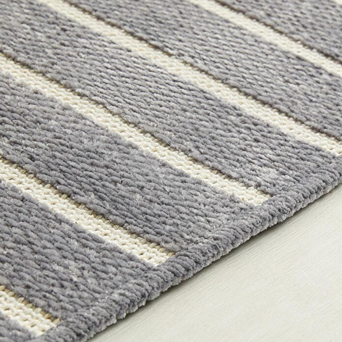Ocean Home Textile Gri Renk Çizgi Desenli Şönil Halı Kilim 120 X 180 Cm