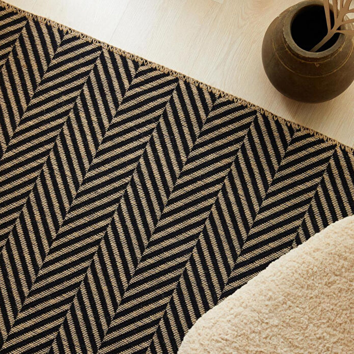 Ocean Home Textile Siyah Renk Balıksırtı Jüt Halı Kilim 120 X 180 Cm