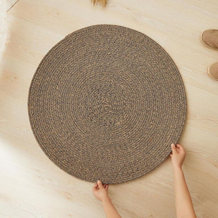 Ocean Home Textile Siyah Kırçıllı Jüt Halı Kilim Ø 80 Cm
