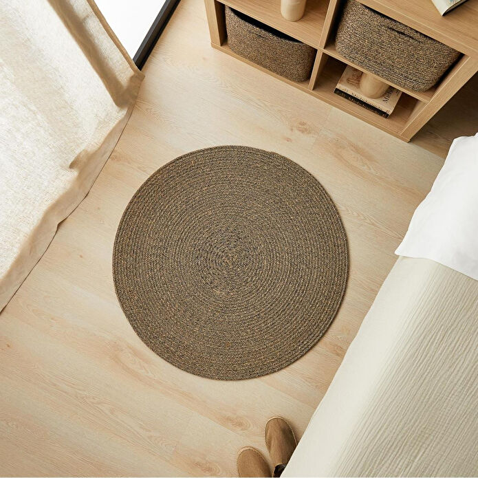 Ocean Home Textile Siyah Kırçıllı Jüt Halı Kilim Ø 80 Cm