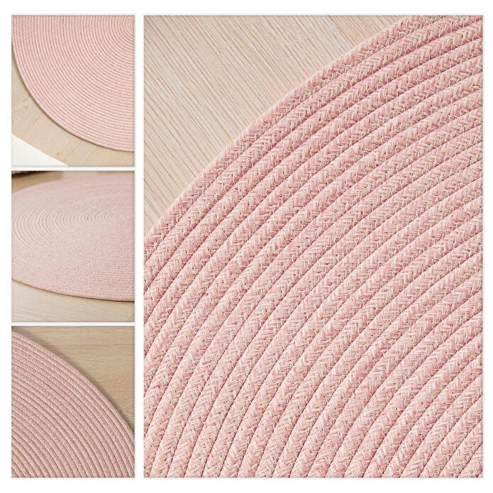 Ocean Home Textile Yıkanabilir Pembe Kırçıllı Pamuklu Halı Kilim Ø 80 Cm