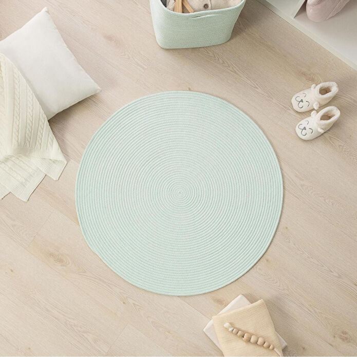 Ocean Home Textile Yıkanabilir Mint Kırçıllı Pamuklu Halı Kilim Ø 80 Cm