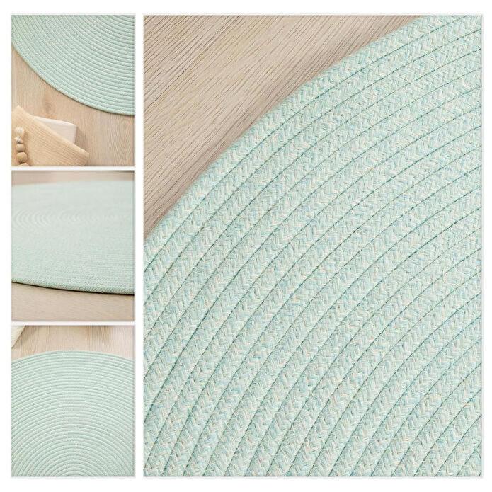 Ocean Home Textile Yıkanabilir Mint Kırçıllı Pamuklu Halı Kilim Ø 80 Cm