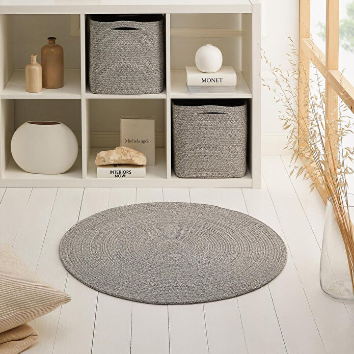 Ocean Home Textile Yıkanabilir Gri Kırçıllı Pamuklu Halı Kilim Ø 80 Cm