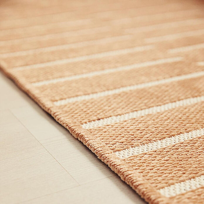 Ocean Home Textile Bej Renk Çizgi Desenli Şönil Halı Kilim 80 X 150 Cm