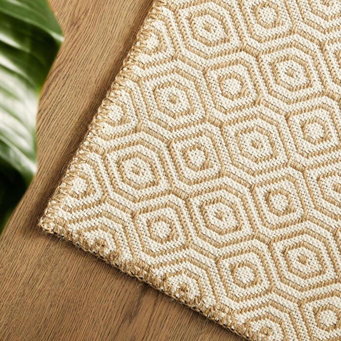 Ocean Home Textile Ekru Renk Karo Desenli Jüt Halı Kilim 80 X 150 Cm