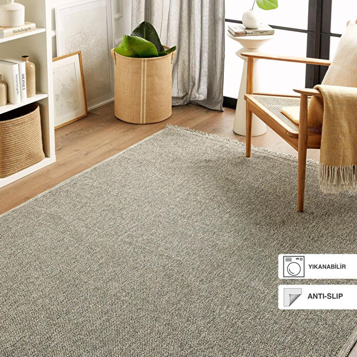 Ocean Home Textile Yıkanabilir Saçaklı Buklet Gri Renk Halı Kilim 120 X 180 Cm