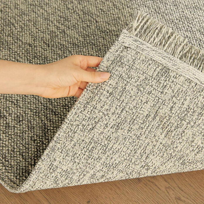 Ocean Home Textile Yıkanabilir Saçaklı Buklet Gri Renk Halı Kilim 120 X 180 Cm