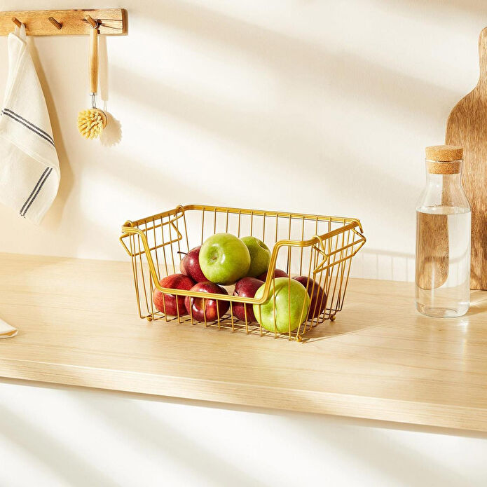 Ocean Home Textile Altın Renk Metal Sepet 32 X 22 X 16 Cm