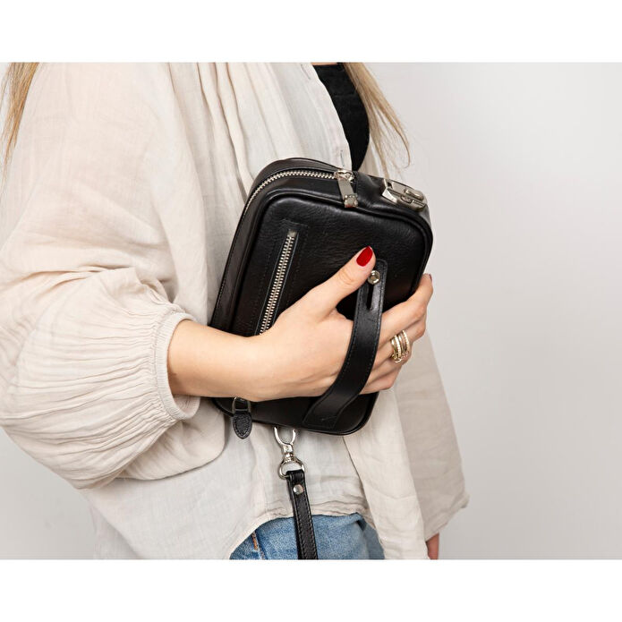 Bloominbag Bloomclutch Forge Obsidian Black Luxe Hakiki Deri Unisex Clutch