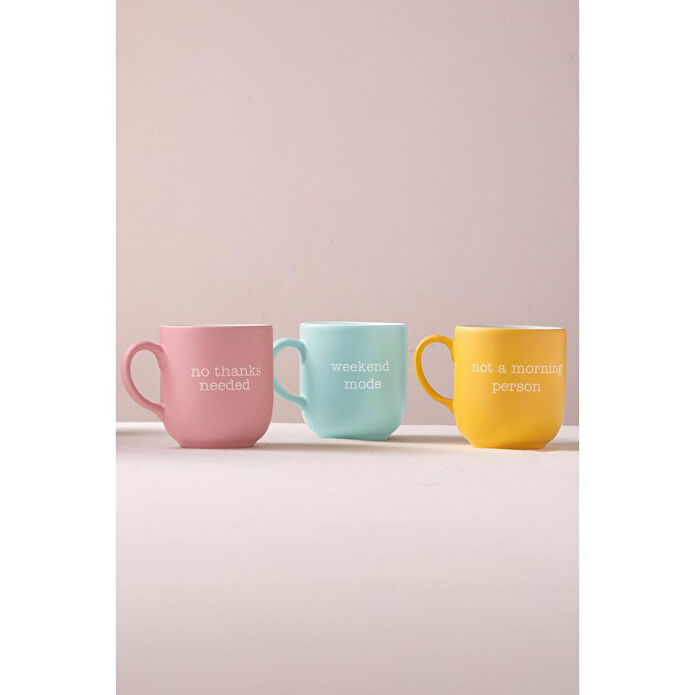 Rakle Mottolu Seramik 3'lü Kupa Seti 400 Cc